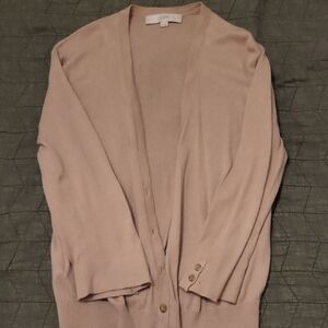 LOFT Tan Cardigan Sweater Lightweight Knit